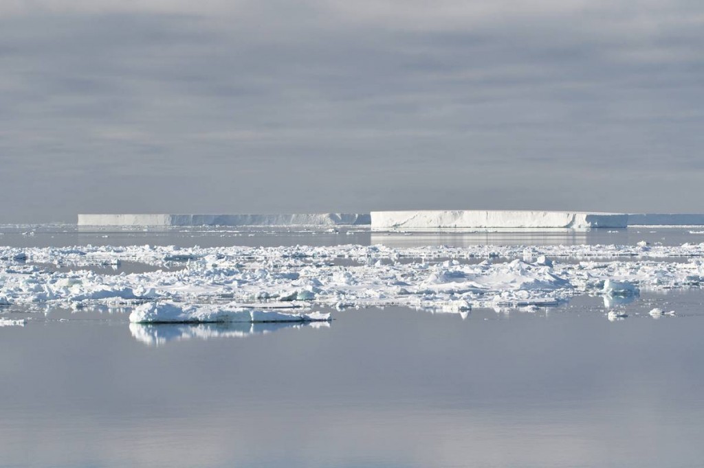 Tabular icebergs in the distance
